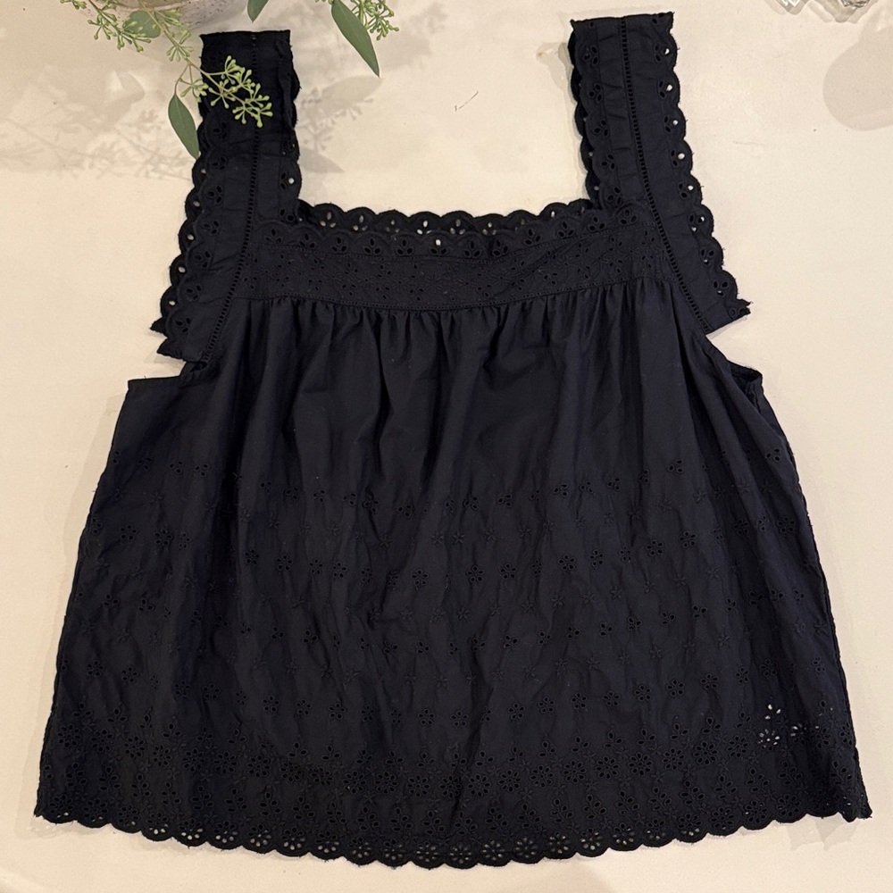 Elegant Black Eyelet Tank Top